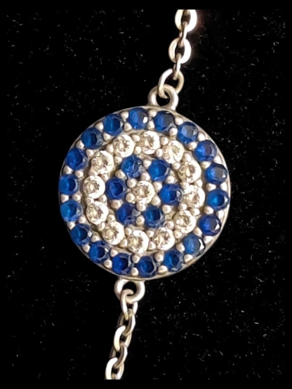 Sterling Silver Evil Eye Bracelet 37 Blue & White Stones 7.5" 925 BSI Protection